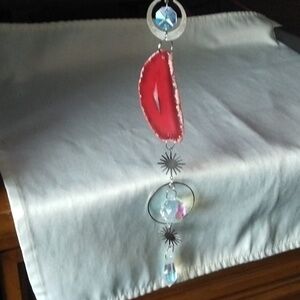 Red Agate Sun Catcher with Crystal Accents